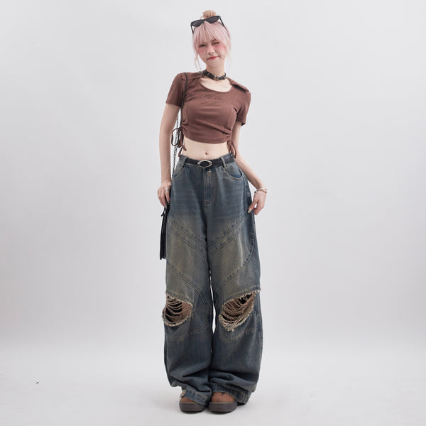 Pantalones Rectos Sueltos Rotos Estilo Retro para Mujer