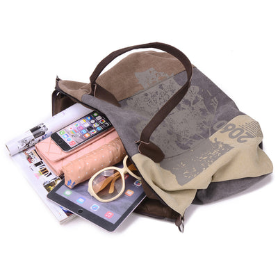 Bolsa de Lona para Mujer con Costuras de Contraste Retro - Image 12