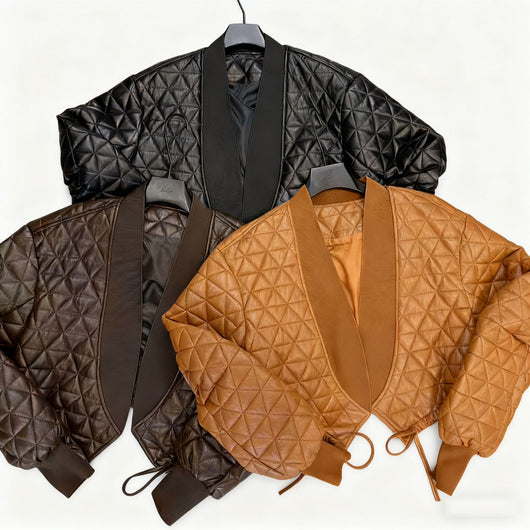 Chaqueta de Cuero PU Acolchada a Cuadros - Estilo Desenfadado y Cálido - Image 5