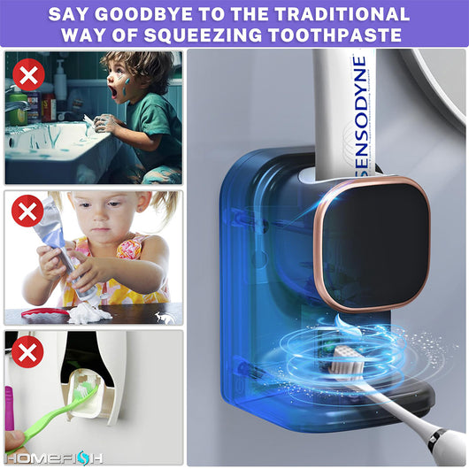 Black automatic toothpaste dispenser with rose gold trim, wall-mounted with sensor for hands-free use. - Image 5