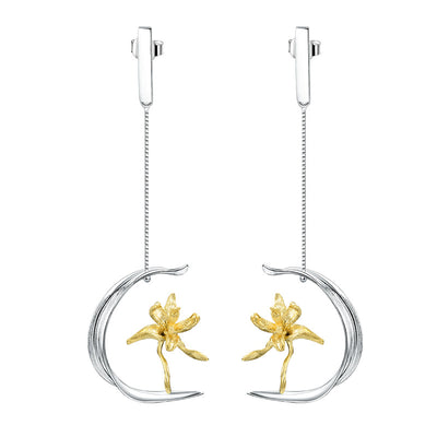 Aretes de Plata S925 Diseño Flor de Lis Semi-Floral para Mujer - Image 5