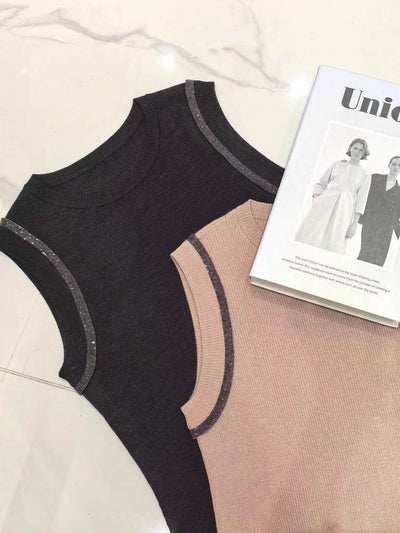 Vestido Tejido de Lana sin Mangas Cuello Redondo con Detalles de Perlas - Image 14