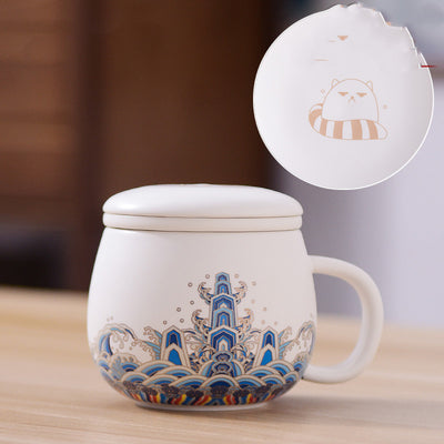 Taza de Té Cerámica Ciudad Prohibida con Tapa - Separador de Infusiones - Image 44