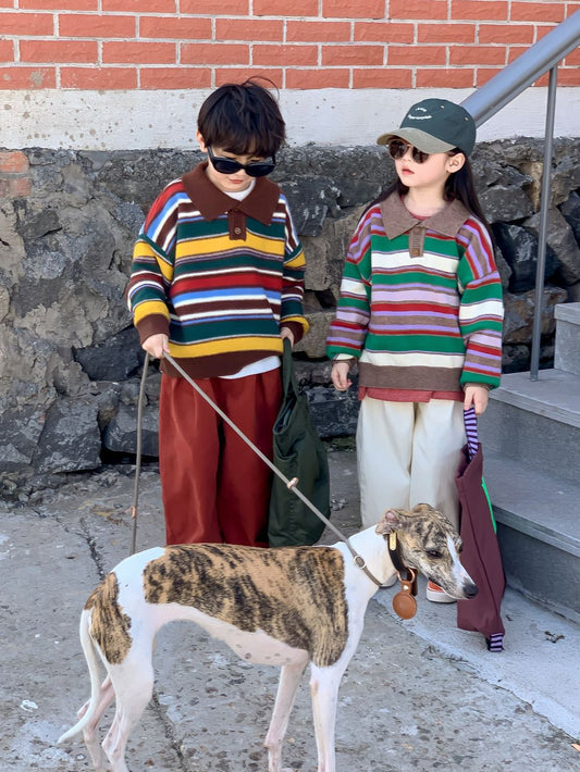 Suéter Infantil Coreano a Rayas con Cuello Tipo Polo - Image 2