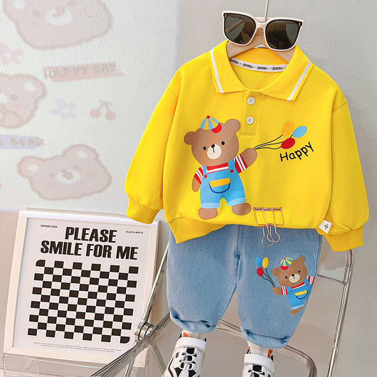 Conjunto de Dos Piezas: Suéter Infantil con Solapa y Mangas Largas