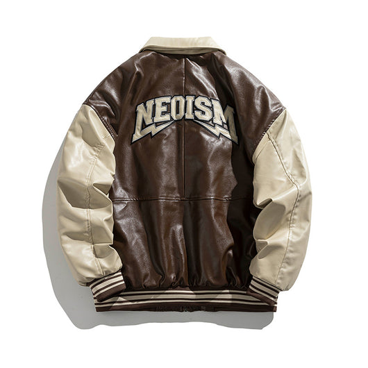 Chaqueta de Cuero PU Estilo Retro Americano con Letras Bordadas para Hombre - Image 5