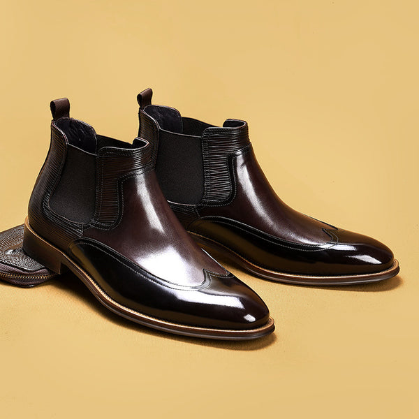 Botas de Cuero Genuino con Punta Inglesa para Hombre - Calzado Formal Ejecutivo Marrón