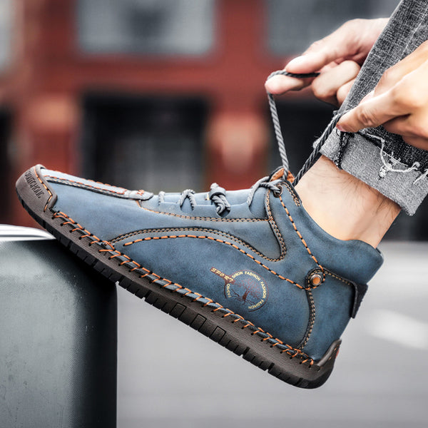 Zapato Plano de Cuero Genuino con Punta Redonda y Tacón Bajo