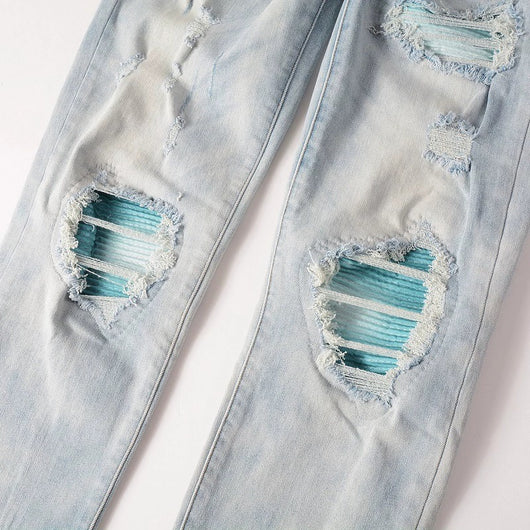 Jeans Azul Cielo Desgastado con Roturas Vintage para Hombre - Image 8