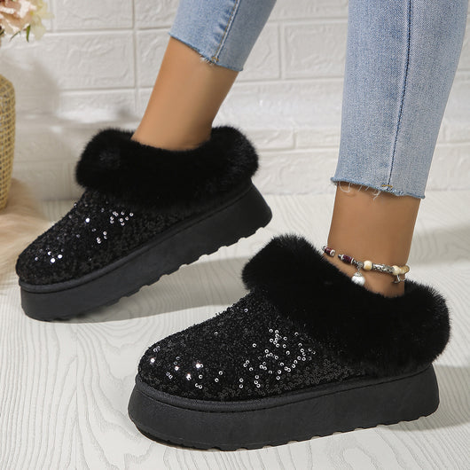 Pantuflas Invierno Mujer con Lentejuelas y Suela Gruesa Acolchada - Cálidas para Casa y Exterior - Image 3