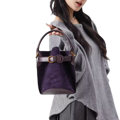 Bolso Mensajero Bucket de Terciopelo Púrpura para Mujer - Image 4