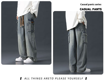 Pantalones Jeans Rectos Anchos con Degradado y Lavado Artesanal para Hombre - Image 29