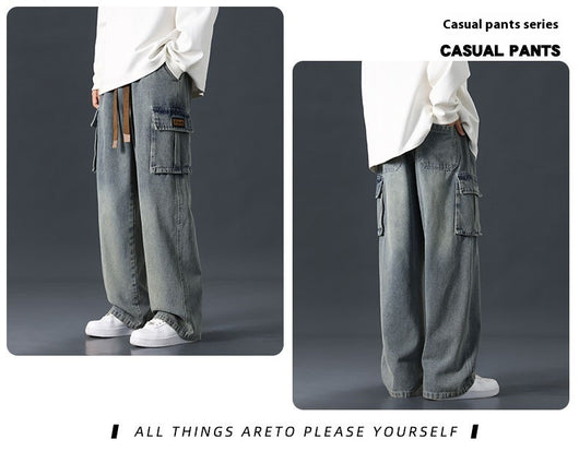 Pantalones Jeans Rectos Anchos con Degradado y Lavado Artesanal para Hombre - Image 29
