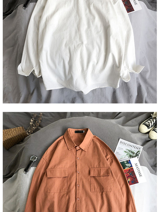 Camisa Manga Larga Suelta Hombre - Colores Sólidos Versátil - Image 7