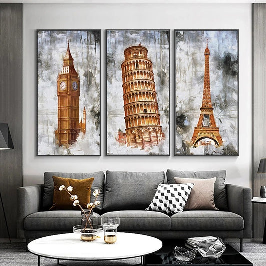 Cuadro de Lienzo Paisaje Torre Dorada Retro para Dormitorio - Image 2