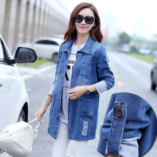 Chaqueta Denim Suelta con Roturas Estilo Mid-Length - Image 3