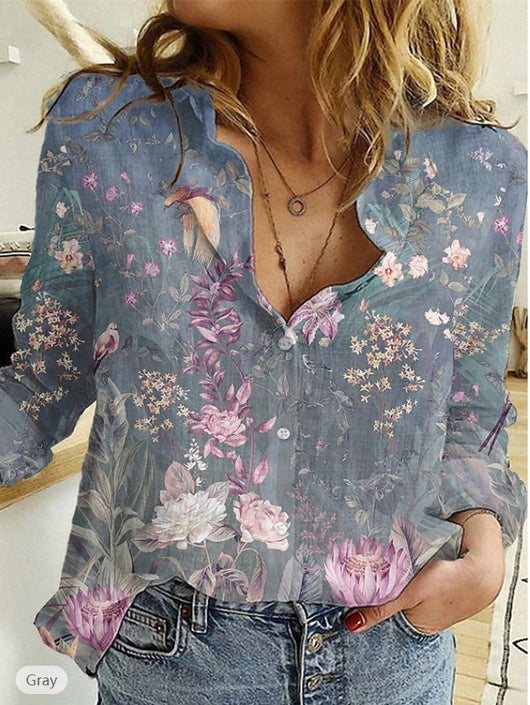 Blusa Estampada de Solapa y Manga Larga para Mujer - Image 10