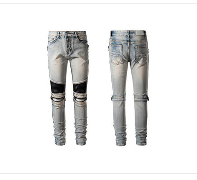 Pantalones de Cuero con Cierre en Rodilla y Parches de Cuero - Image 11