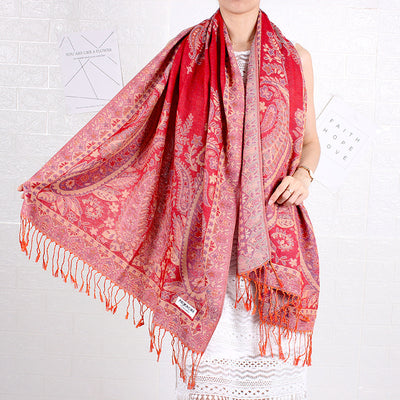 Bufanda Larga Étnica con Patrón de Anacardo - Chal Jacquard para Mujer - Image 10