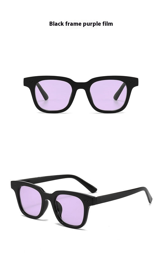 Black frame square sunglasses with light blue lenses, angled on a white background. - Image 16