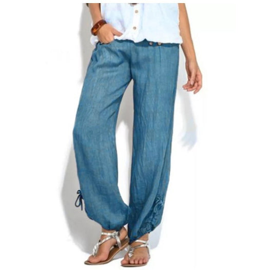Pantalones Anchos Casuales con Botones Sueltos para Mujer - Image 19