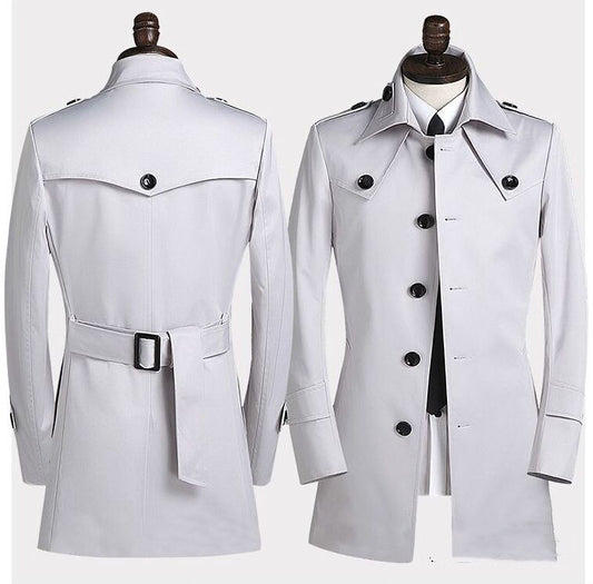 Abrigo Trench Coreano Slim Entallado de Largo Medio para Hombre