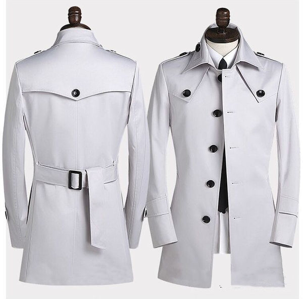Abrigo Trench Coreano Slim Entallado de Largo Medio para Hombre