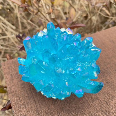 Clúster de Cristal Natural Electrochapado Azul y Blanco - Adorno Desmagnetizador de Escritorio - Image 13