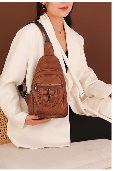 Bolso de Cuero PU Texturizado con Compartimento en el Pecho - Image 24