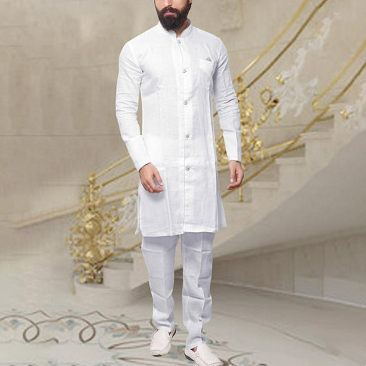 Camisa Larga de Lino para Hombre Estilo Medio Oriente con Botones - Image 10