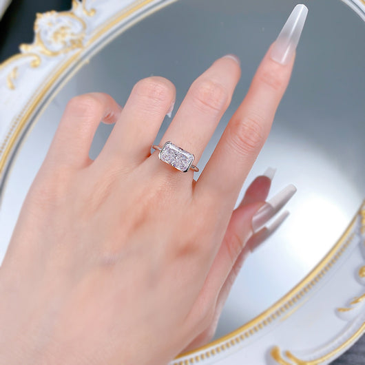 Anillo de Plata 925 con Corte de Hielo Floral Rectangular 7-11mm - Image 11