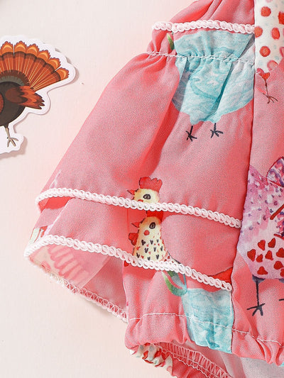 Vestido Infantil Pollo Cartoon con Mangas Volantes - Image 12