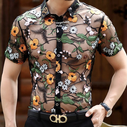 Camisa Hueca para Hombre con Bordado Flocking - Image 7