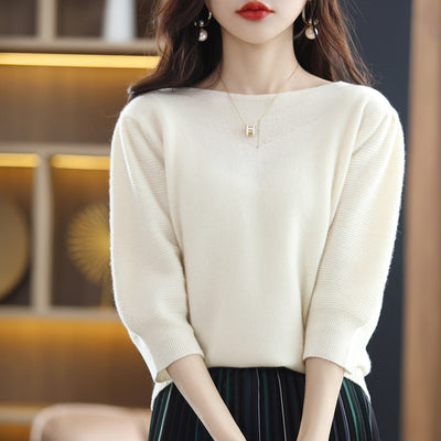 Blusa Suelta de Cuello Redondo Manga Corta Siete Puntos para Mujer - Image 8