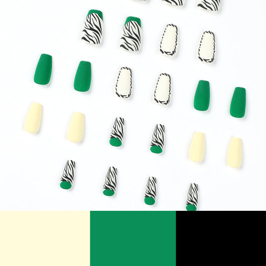 Uñas Postizas Diseño Rayas Francesas Verde y Negro - Image 8