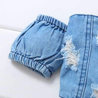 Conjunto de Shorts y Top Denim Rotos para Niñas - Image 4