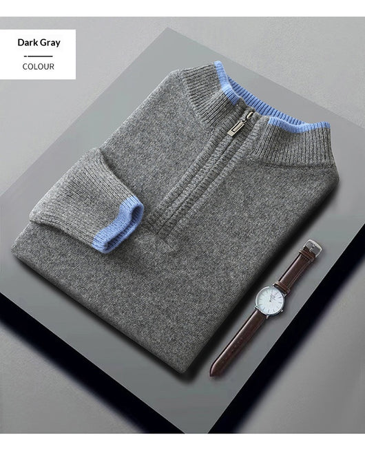 Suéter de Lana Gruesa para Hombre con Cuello Mock Neck Bicolor - Image 14