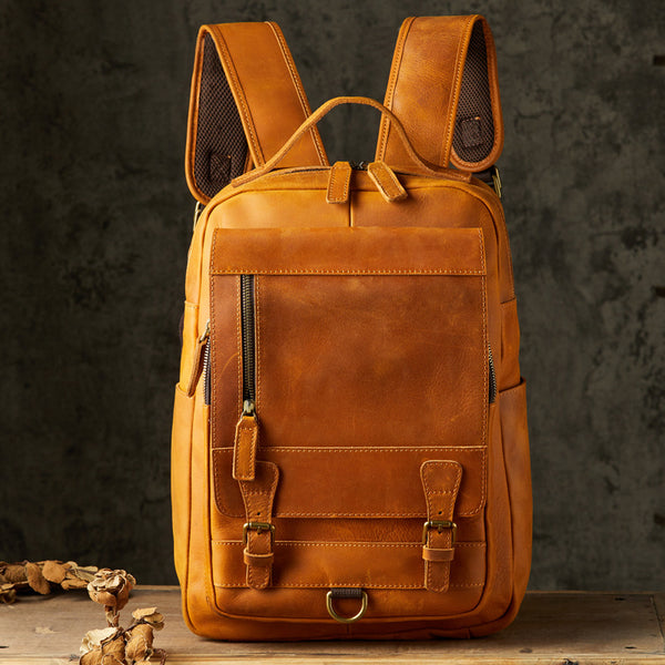 Mochila de Cuero Genuino para Hombre Estilo Retro Artesanal