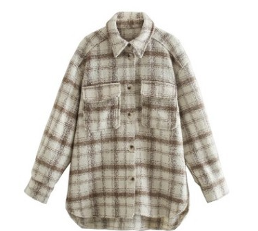 Chaqueta de Lana a Cuadros Suelta para Mujer - Image 13