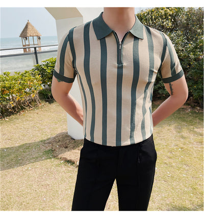 Suéter a Rayas con Cuello Solapa - Camiseta Casual Stretch Británica - Image 16