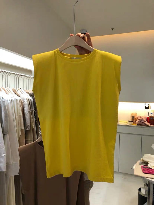 Blusa Sin Mangas Cuello Redondo con Hombreras en Colores Sólidos - Image 2