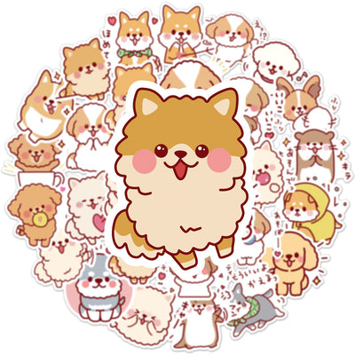 50 cute dog graffiti stickers featuring various cartoon dog breeds like Shiba Inu, Pomeranian, and Corgi. - Image 12