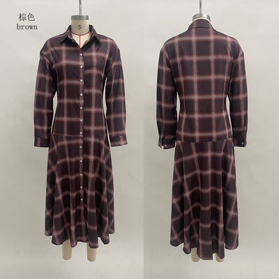 Vestido Camisa Cuadros Retro Chic Manga Larga para Mujer - Image 7