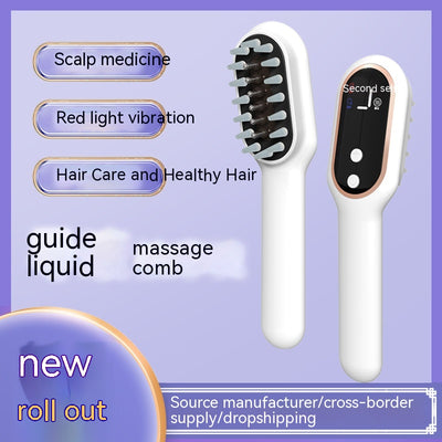 White scalp medicine feeder comb with blue and red light therapy, digital display, and massage function. - Image 3