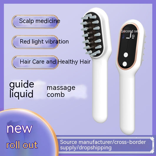 White scalp medicine feeder comb with blue and red light therapy, digital display, and massage function. - Image 3