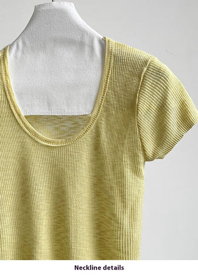 Camiseta Ajustada de Verano para Mujer - Cuello Redondo, Manga Corta y Cintura Definida - Image 36