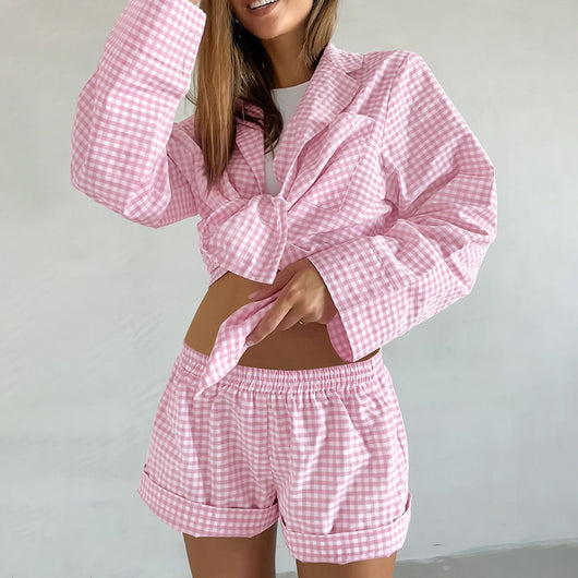 Conjunto Casual de Camisa y Shorts a Cuadros Estilo Europeo Americano - Image 2