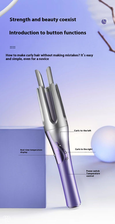 Gradient purple wireless automatic hair curler with a sleek design, one-button start, and three-speed adjustment. - Image 11