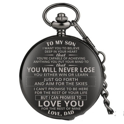 Reloj de Bolsillo Conmemorativo 'Para Mi Hijo' con Grabado de Moda Europea y Americana - Image 4