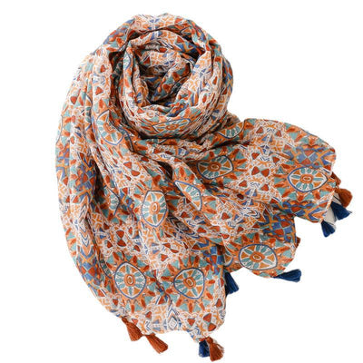 Pañuelo Étnico Retro de Algodón y Lino - Chal Ligero Protector Solar para Mujer - Image 5